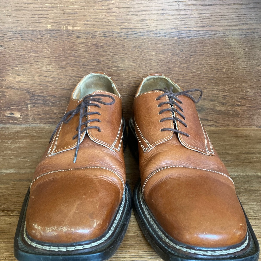 Skechers Cap Toe Italian Leather Oxfords Brown, Size 10 wide